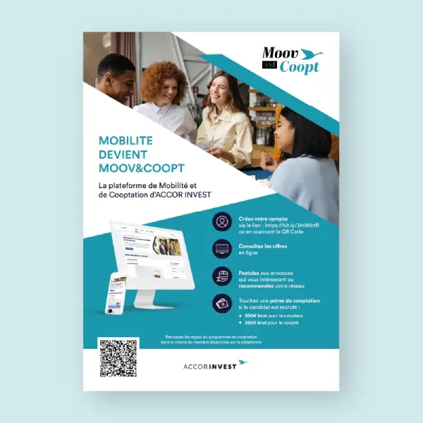 Affiche de communication pour le programme de mobilité et de cooptation "Moov & Coopt" de Accor Invest